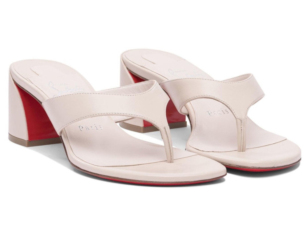 Christian Louboutin Janetonga 55 Leche Leather Mule Thong Block Heel Sandal 41